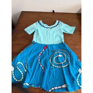 Princess Awesome Girls Dress Size 6 Snake Print Blue Twirl Dress Cotton